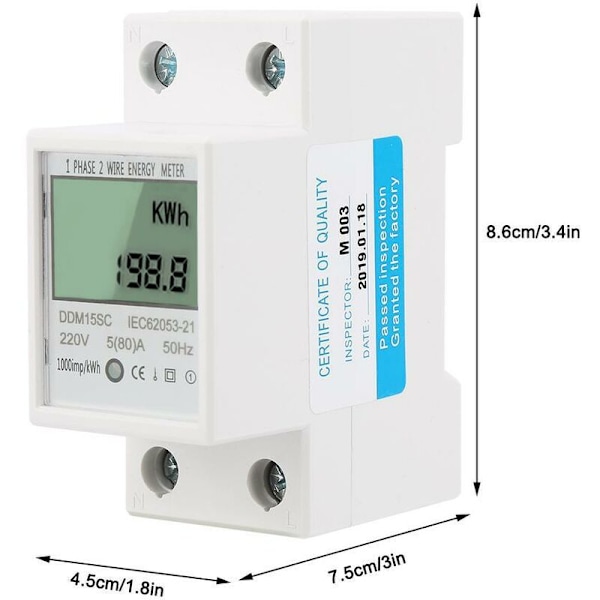 Enfas LCD Digital Display Energimätare 5-80A 220V 50Hz KWh Strömförbrukningsmätare DDM15SC
