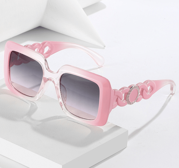 Cat-eye solglasögon med stor ram (rosa ram/grå-rosa linser)