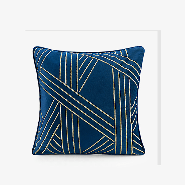 Holland Sammet Broderad Kuddfodral, Geometriska Linjer, Modern Lätt Lyx Soffkuddfodral (Blå, 45*45cm),
