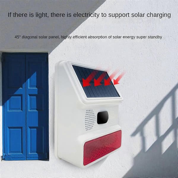 Trådløs Solar Strobe Alarm Lys Lyd Flash Udendørs Alarm Sirene