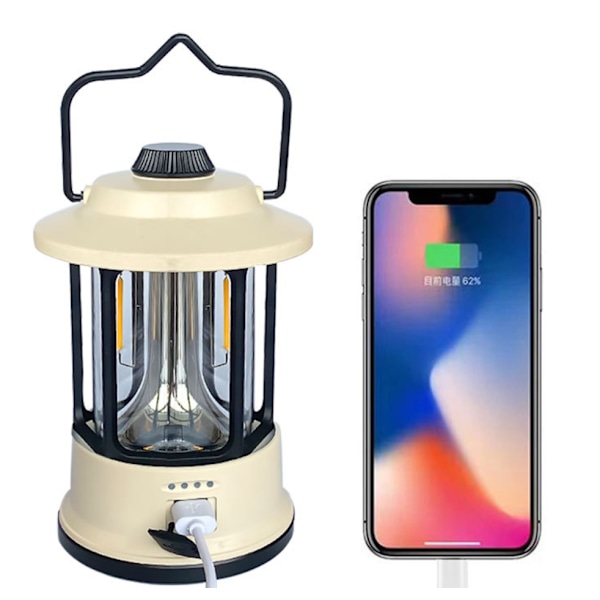 Uppladdningsbara LED Campinglampor Nödljus Tältlampor Retro Portabla Hästlampor för Hemmet (Elfenbensvit)