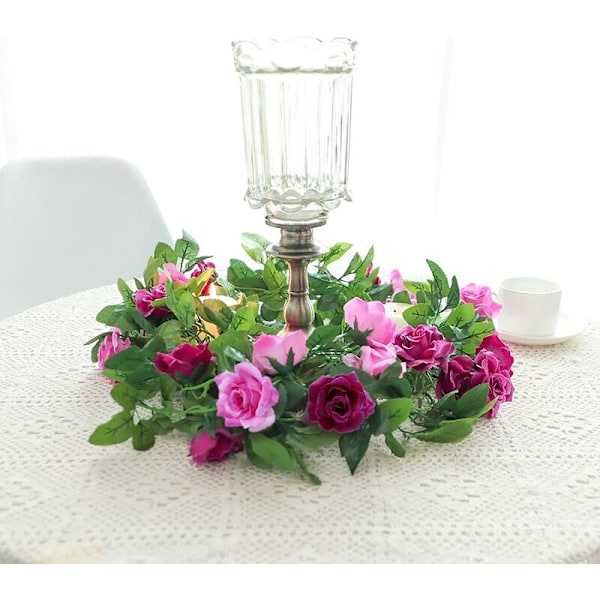 2 st Konstgjorda Kransar 4,8 m Rosrankor Sidenhängande Blommor för Bröllopsbåge Fest Hem Trädgård Väggdekor (Magenta)