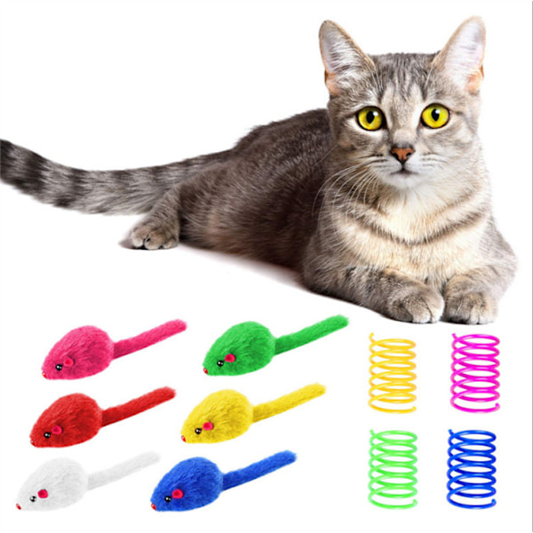 Kattdjursleksak Plyschmus Regnbågstunnel Fjäder Rolig Kattprodukt (Set 18)