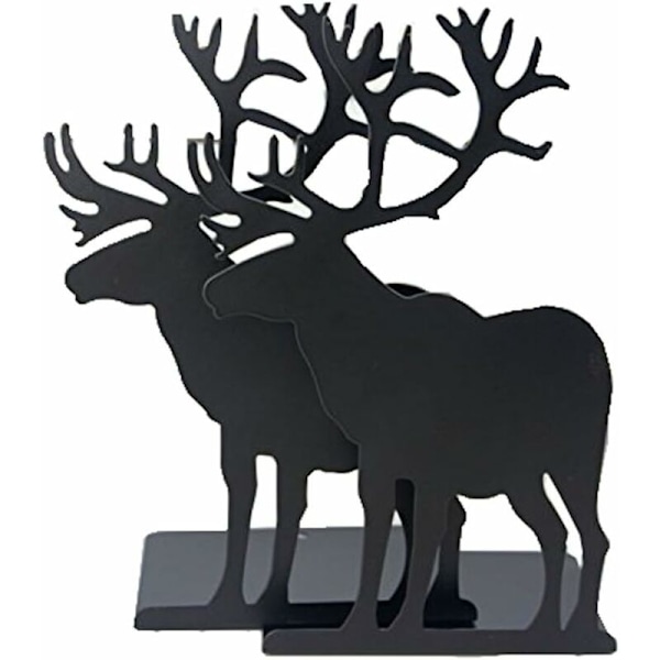 Älg och ren form bokklämma hållare metall järn bokstöd mot hylla färg älg bokhållare [Svart 1 par 2 st]