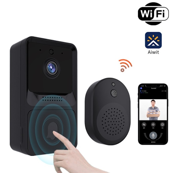 Sort Trådløs Video Dørklokke Hjem HD Nattesyn Musik Dingdong Elektronisk Video Intercom Wifi Smart Dørklokke