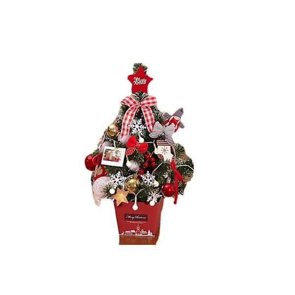 Koreanskt Rosa Mini Julgransset, Julgransdekorationer för Skrivbord med LED-lampor Snöträdspresenter (45CM Rött Rutmönster)