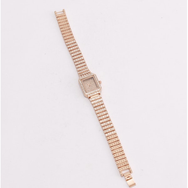 Fashion Diamond Full Diamond Fyrkantigt Litet Armband för Kvinnor Modeklocka (Roséguld),