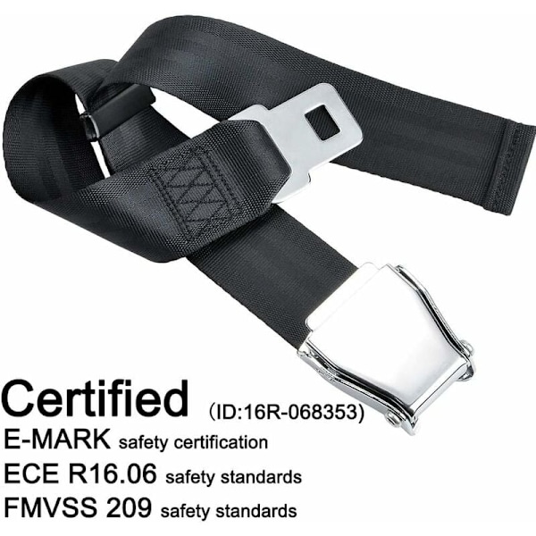 E4-certifierad förlängare för flygplansbälte, justerbar från 15 cm till 81 cm