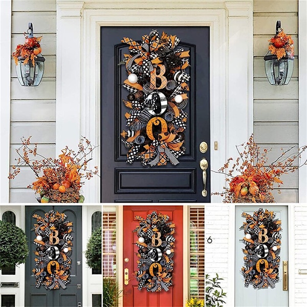 Halloween, kauhu kurpitsakranssi, etuoven kranssi BOO kranssi 50cm