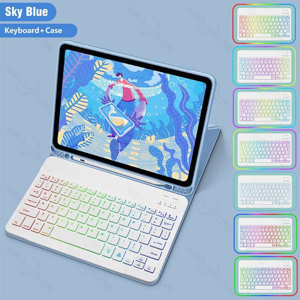 Läderfodral med RGB Bluetooth-tangentbord för iPad 10,9/11 tum Blå Blå