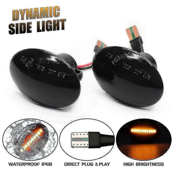 LED blinkende sidemarkeringslys til Fiat 500 500C 500L & Abarth modeller Dynamisk Sort Dynamic Black