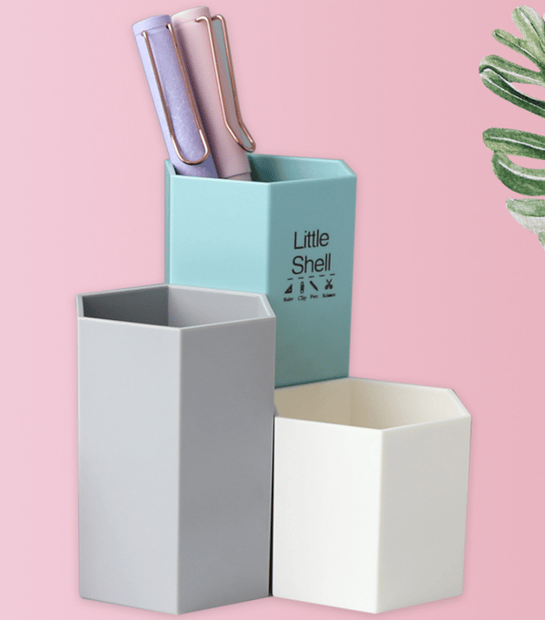 Hexagonal Pen Holder Frisk Kombination (3 stk./sæt - hvid, grå og blå)
