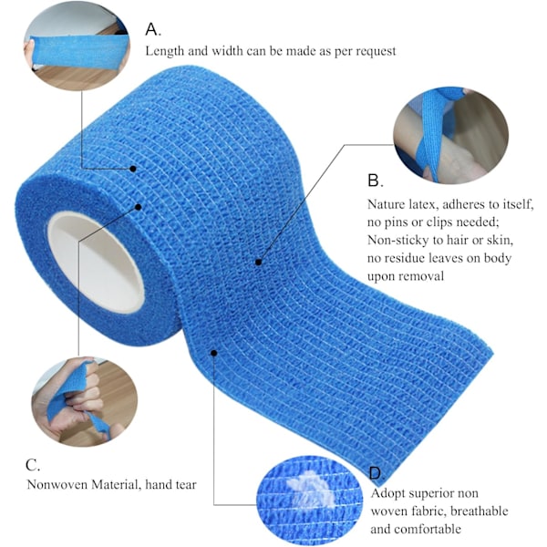 12 kpl Itsekiinnittyviä siteitä Elastiset fleece-siderullat Urheiluteippi Alleray Test Punainen, 5cm