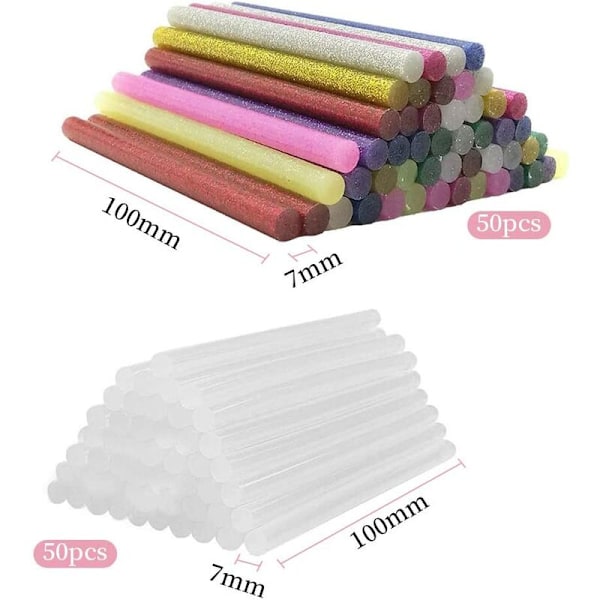 Kuumaliimapuikko, 100 kpl 7 mm x 100 mm Kirkas Liima Glitter Liimapuikot, Kuumaliima Väri Glitter Kuumaliimapistooliin Luova DIY Koristelu