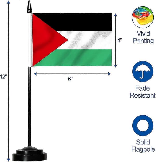 Deluxe Palæstina Flag Sæt 6x4 Tommer Skrivebordsstørrelse 12 Tommer Solid Stang