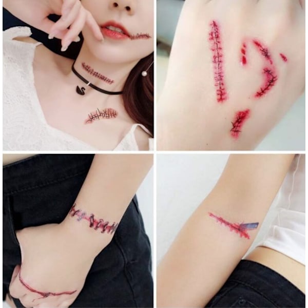 Halloween Arpi Tatuoinnit Miehille ja Naisille Juhliin Hauskoja Pelottavia Arpia Arpi Tatuointeja (Arvet-10kpl),