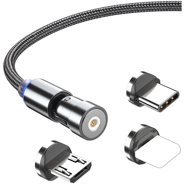 Kolme-yhdessä magneettikaapeli, suora kaareva magneettinen latauskaapeli, musta 1 metri, + kolme Android + TYPEC + kaksipuolinen Apple