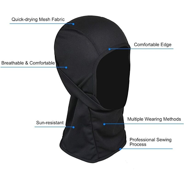 Tuulenpitävä Balaclava Hiihtomaski Moottoripyörämaski Balaclava, Monikäyttöinen Ohut Hengittävä Hiihto Balaclava Naisille ja Miehille (Musta)