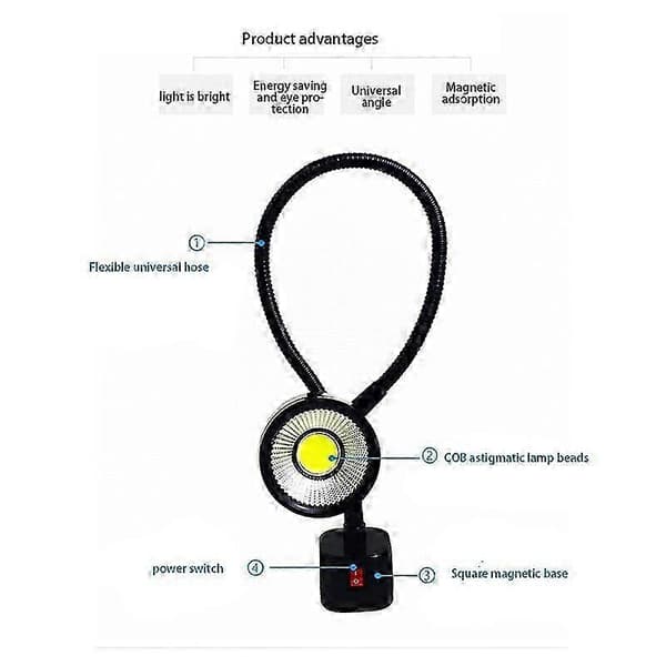 Fleksibel LED-arbejdslampe 5W 220V magnetisk base til drejebænkfræsning sort black