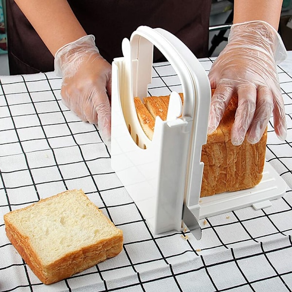 Vikbar Brödskärare Tjocklekar Toast Skärmaskin 3 Tjocklekar Justerbar Brödskärare för Bröd Kakor Bagels Köksredskap Vit