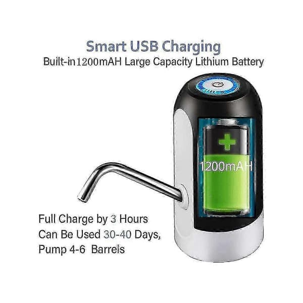 Automatisk USB-driven vattendispenserpump för flaskor SvartVit BlackWhite