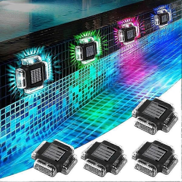 4-pak Solar Pool Deck Lights til overjordiske og nedgravede swimmingpools tilbehør sort Black