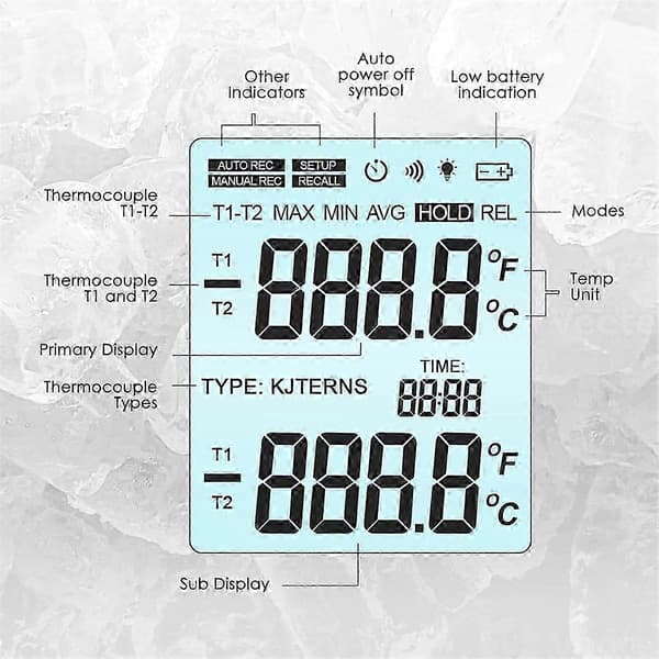 Højpræcisions K-type termometer med 2 prober og 2 temperaturklemmer
