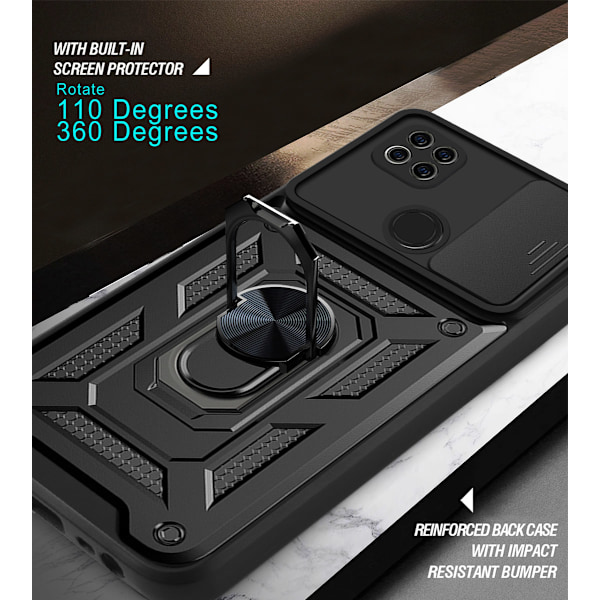 Magnetiskt armor kickstand-mobilskal med ring Redmi 9C/POCO C3/10A Svart Sort