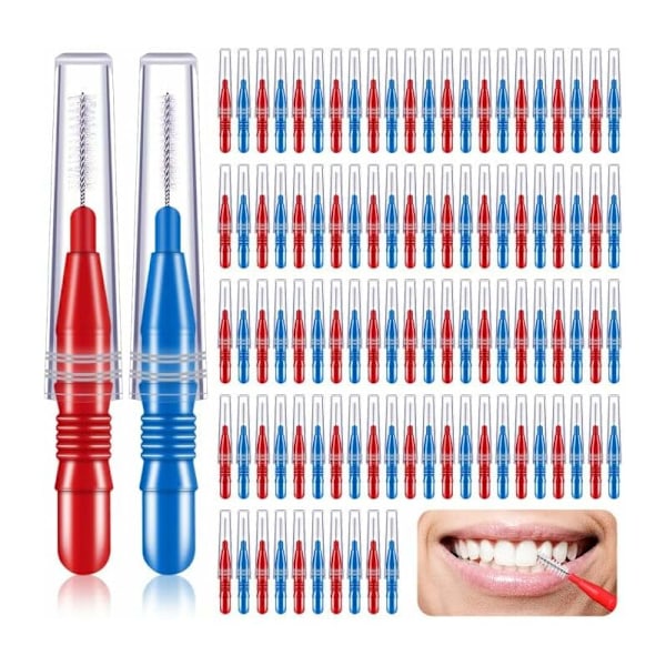 100 st Interdentalborstar Tandborstar Interdental Tandborste Interdentalborstar Tandtråd Tandpetare Tandrengöringsverktyg Röd Blå