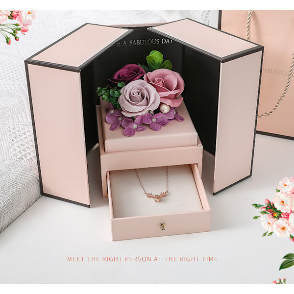 Rosentvål Blomma Lådpresentförpackning Dubbeldörr, Evig Blomma Present (Lila, Rosa Dubbeldörrs Tvål Blomma Presentförpackning),