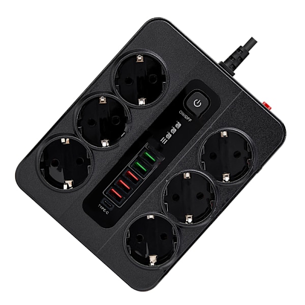 EU Type-C 6-osainen jatkojohto 5 USB-portilla Svart Sort
