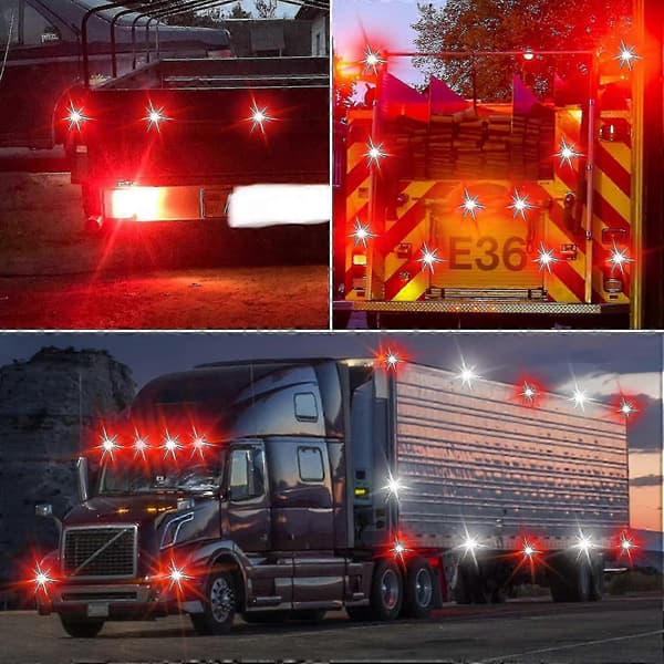 12-24V dubbelsidiga LED-varningslampor 4-pack vit röd för släpvagnar