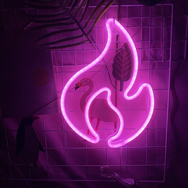 LED Neon Skilt, Kreativ Neon Rum Dekoration Baggrundslys (Flamme Pink)