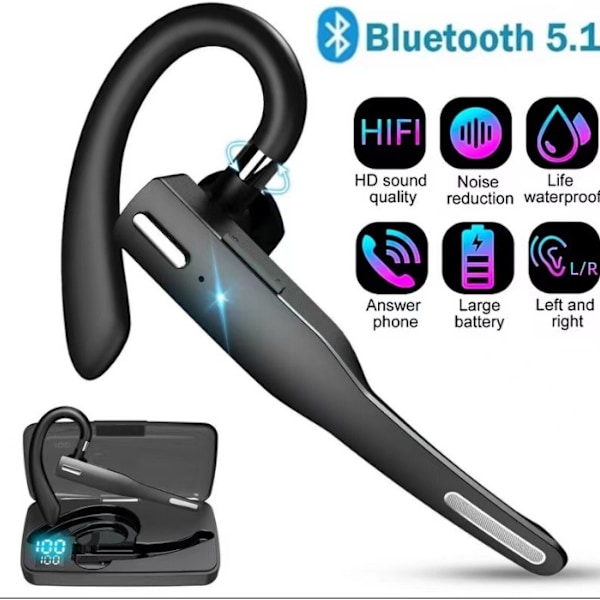 Bluetooth Hörlurar Trådlöst Headset med Brusreducerande Mikrofon 90 Dagars Standby/110 Timmars Samtalstid, Bluetooth Hörlurar
