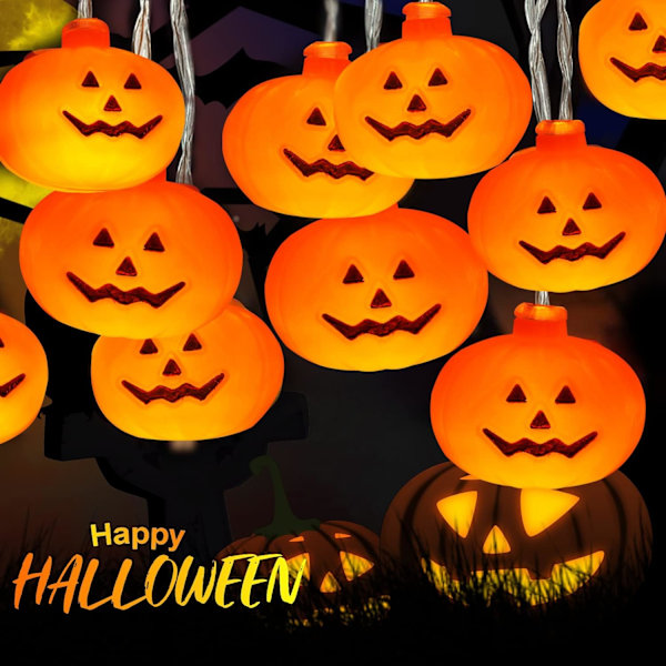Juldekoration LED Ljusslinga Halloween Melon 3 Meter 20 Lampor med Blinkande Batterilåda (Medium Leende Pumpa)