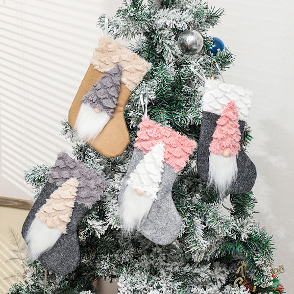 Tomte Julstrumpa Presentpåse Julgransprydnad Set Julhänge (4 Delar)