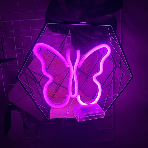 LED Neon Skylt, Kreativ Neon Rumsdekoration Bakgrundsbelysning (Rosa Fjäril),