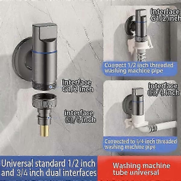 Vaskemaskine Vandhane Adapter Messing G1/2 G3/4 Koldtvandshaneforbindelse grey