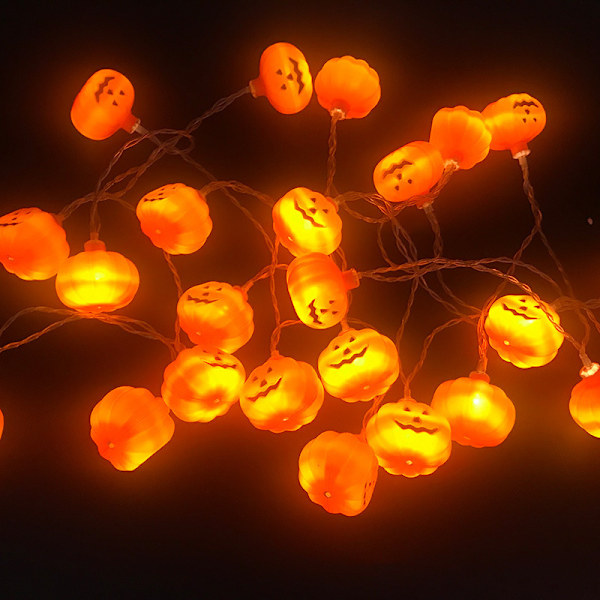 Juldekoration LED Ljusslinga Halloween Melon 3 Meter 20 Lampor med Blinkande Batterilåda (Medium Leende Pumpa)
