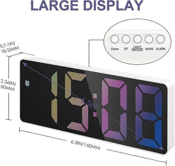 LED digital väckarklocka för sovrum med datum, temperatur och snooze white