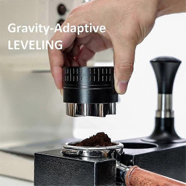 Kaffedistributør 54 mm, Espresso Adaptive Distributionsværktøjer, Selvnivellerende Distributør med 5-bladet base Sort røg Black smoke