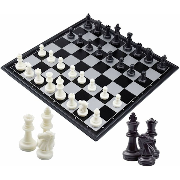 Lyxigt hopfällbart schackbräde, magnetiskt schackbräde med schackpjäser, svart och vitt magnetiskt schack för barn och vuxna