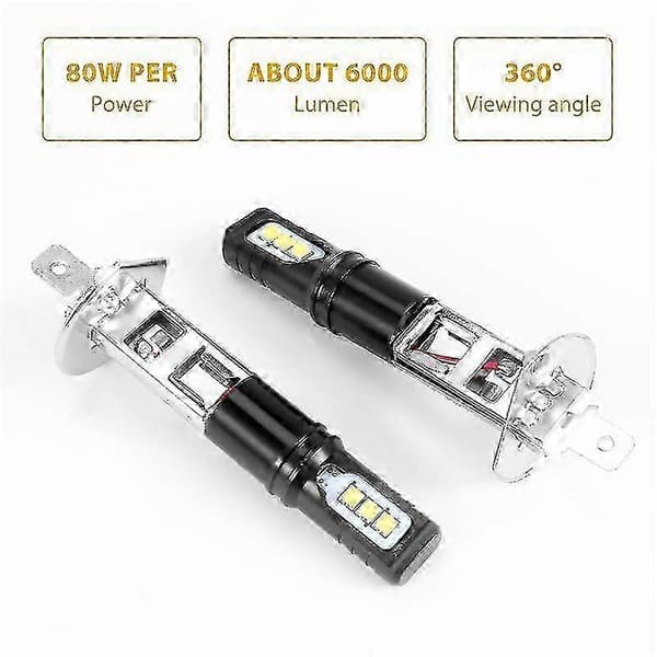 2x H1 LED-strålkastarlampor 6000K Vit 6000LM Helljusersättning