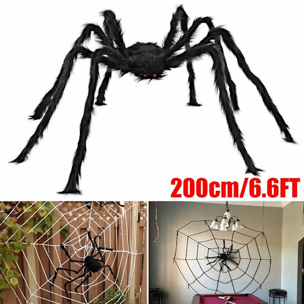 Halloween Edderkop Spøgelseshus Dekoration Prop 200cm Sort Edderkop 245g