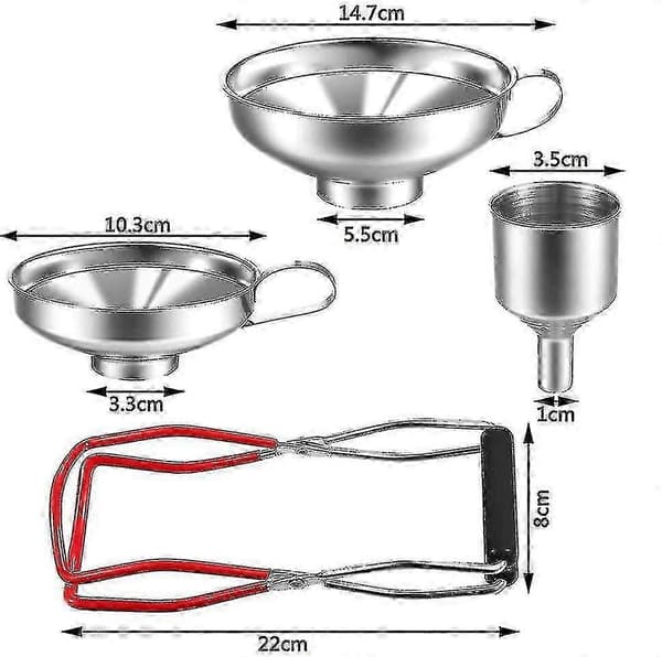 4 stk. tragtsæt i rustfrit stål til køkken og konservering