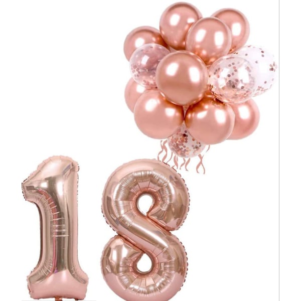 33 stk. Ballonsæt, 40 tommer Rosaguld Nummer Folieballoner, Bryllup Fødselsdagsfest Dekoration. —Rosaguld-18,