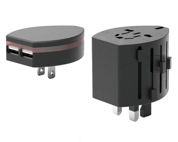 Verdensrejseadapter med dobbelt USB-oplader. 1 stk-sort