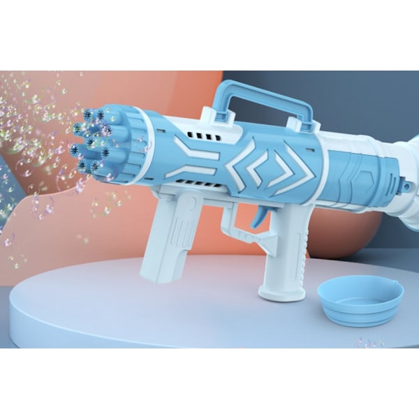 Elektrisk Gatling Bubbelmaskin för Barn Blåsande Bubbelleksaker (9 Hål Bazooka Blå)