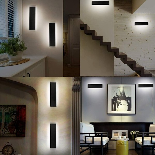 Vägglampa för inomhusbruk, 30cm 2-pack 12W LED Vägglampa 6000K Ögonskydd Enkel och Modern för Sovrum, Vardagsrum, Kök, Matsal etc