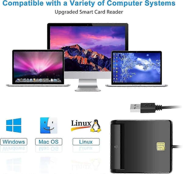 SBSGV CAC-kortlæser Militær, CAC-læser, Smartkortlæser DOD Militær USB Common Access CAC, Kompatibel med Windows, Mac OS og Linux, Plug N Pl